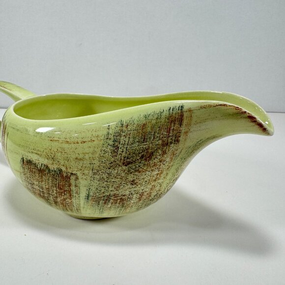 Vintage Vernon Ware Raffia Gravy Boat Green Brown Mid Century MCM - Picture 4 of 13